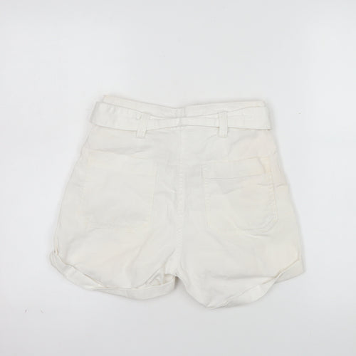 Bershka Womens Ivory Cotton Linen Paperbag Shorts Size 6