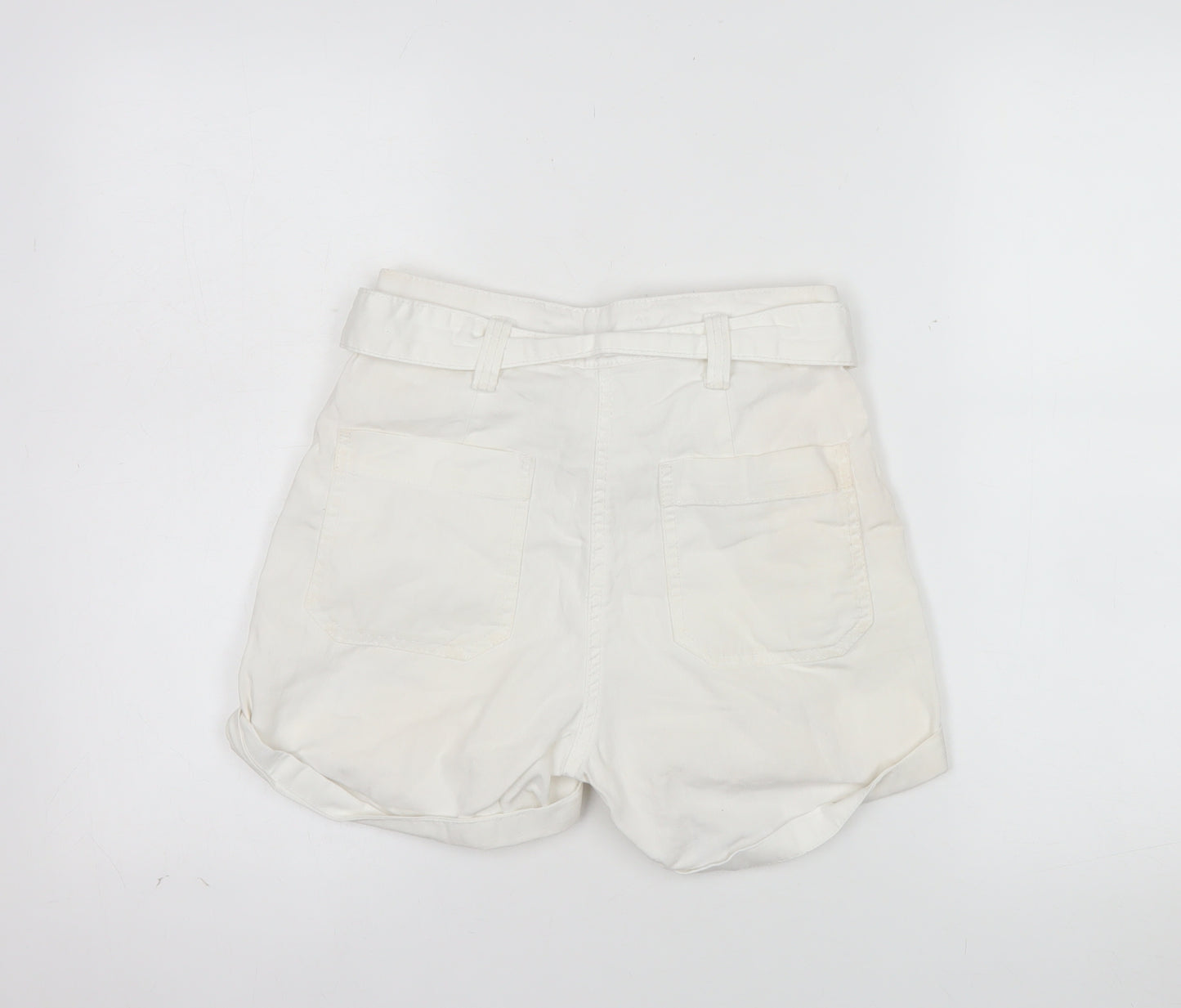 Bershka Womens Ivory Cotton Linen Paperbag Shorts Size 6