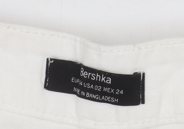 Bershka Womens Ivory Cotton Linen Paperbag Shorts Size 6