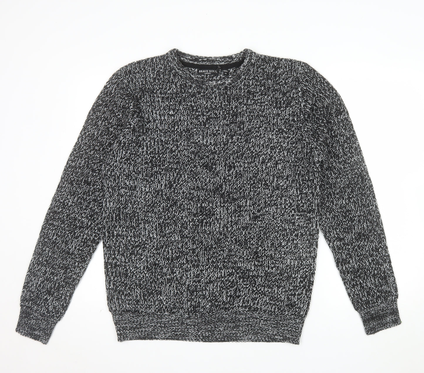 Brave Soul Men's Grey Chunky Knit Crew Neck Jumper Size M