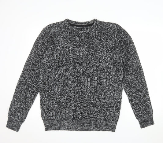 Brave Soul Men's Grey Chunky Knit Crew Neck Jumper Size M