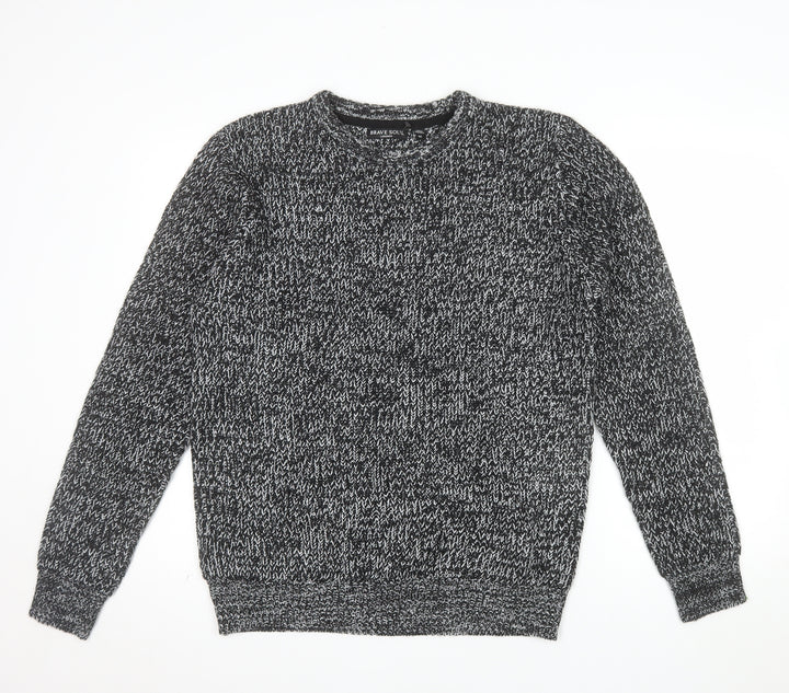 Brave Soul Men's Grey Chunky Knit Crew Neck Jumper Size M