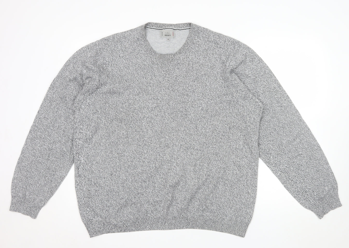 Marks and Spencer Men's Grey Cotton Blend Crew Neck Jumper XL Regular Fit