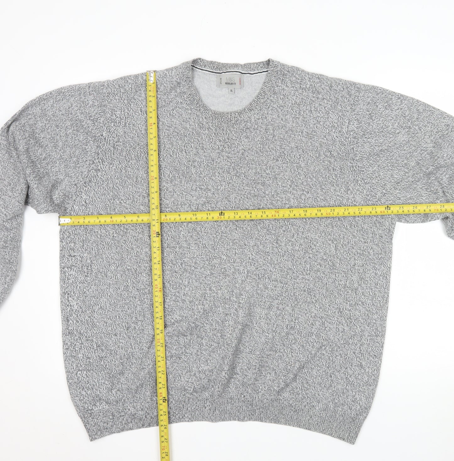 Marks and Spencer Men's Grey Cotton Blend Crew Neck Jumper XL Regular Fit