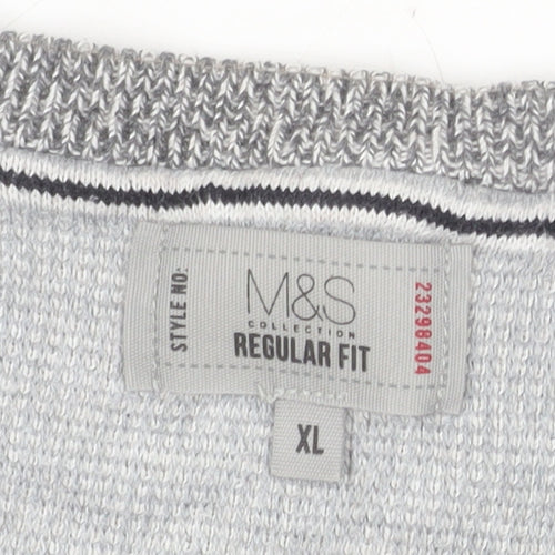 Marks and Spencer Men's Grey Cotton Blend Crew Neck Jumper XL Regular Fit