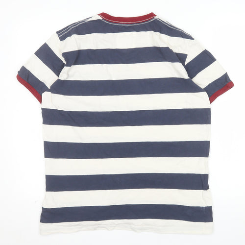 Weird Fish Men's Blue White Striped Cotton Crew Neck T-Shirt Size M
