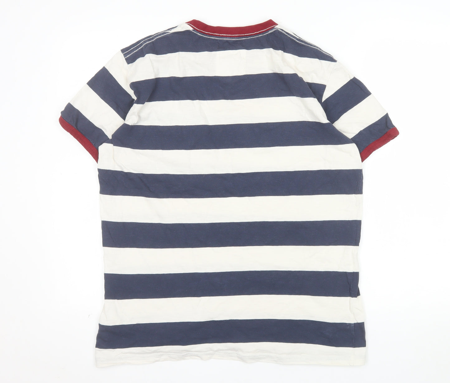 Weird Fish Men's Blue White Striped Cotton Crew Neck T-Shirt Size M
