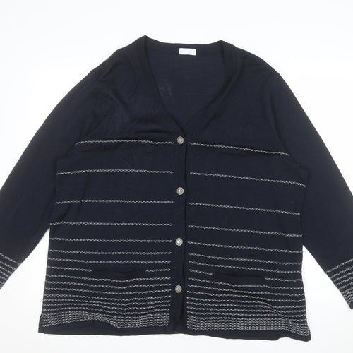 Sedagyl Women's Navy Cardigan XL Acrylic Knit V-Neck Long Sleeve