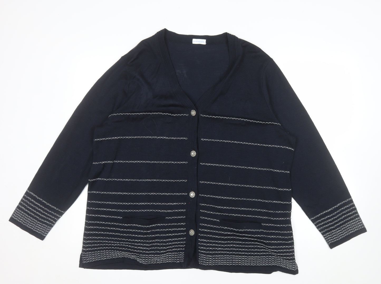 Sedagyl Women's Navy Cardigan XL Acrylic Knit V-Neck Long Sleeve