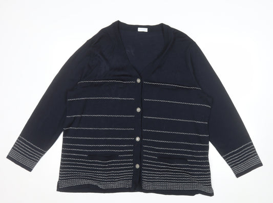 Sedagyl Women's Navy Cardigan XL Acrylic Knit V-Neck Long Sleeve