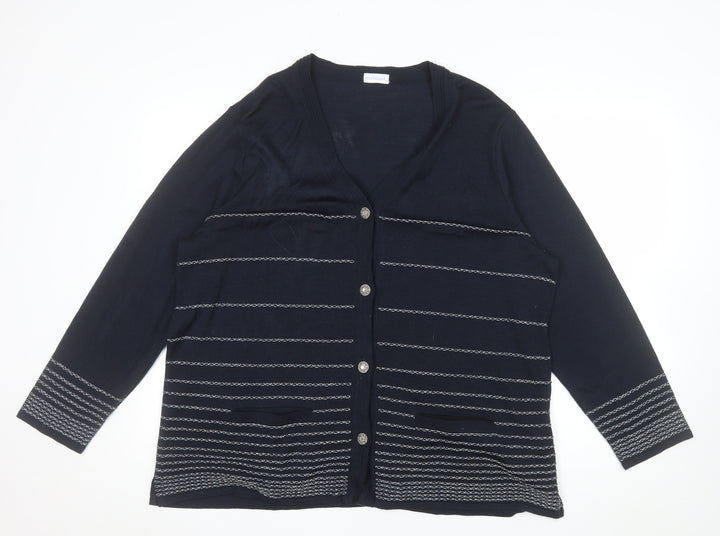 Sedagyl Women's Navy Cardigan XL Acrylic Knit V-Neck Long Sleeve