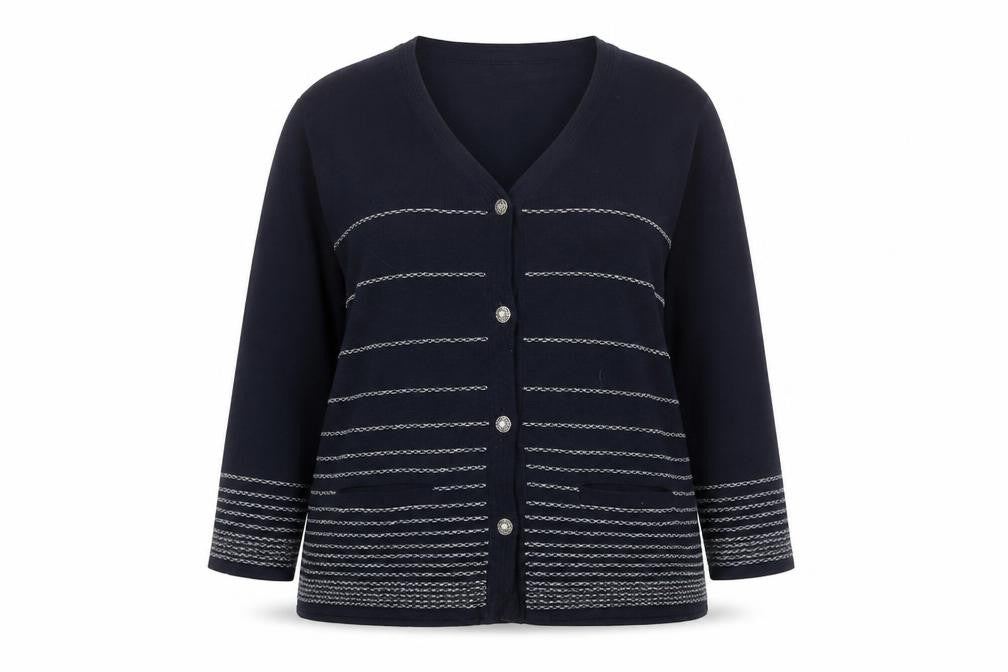 Sedagyl Women's Navy Cardigan XL Acrylic Knit V-Neck Long Sleeve