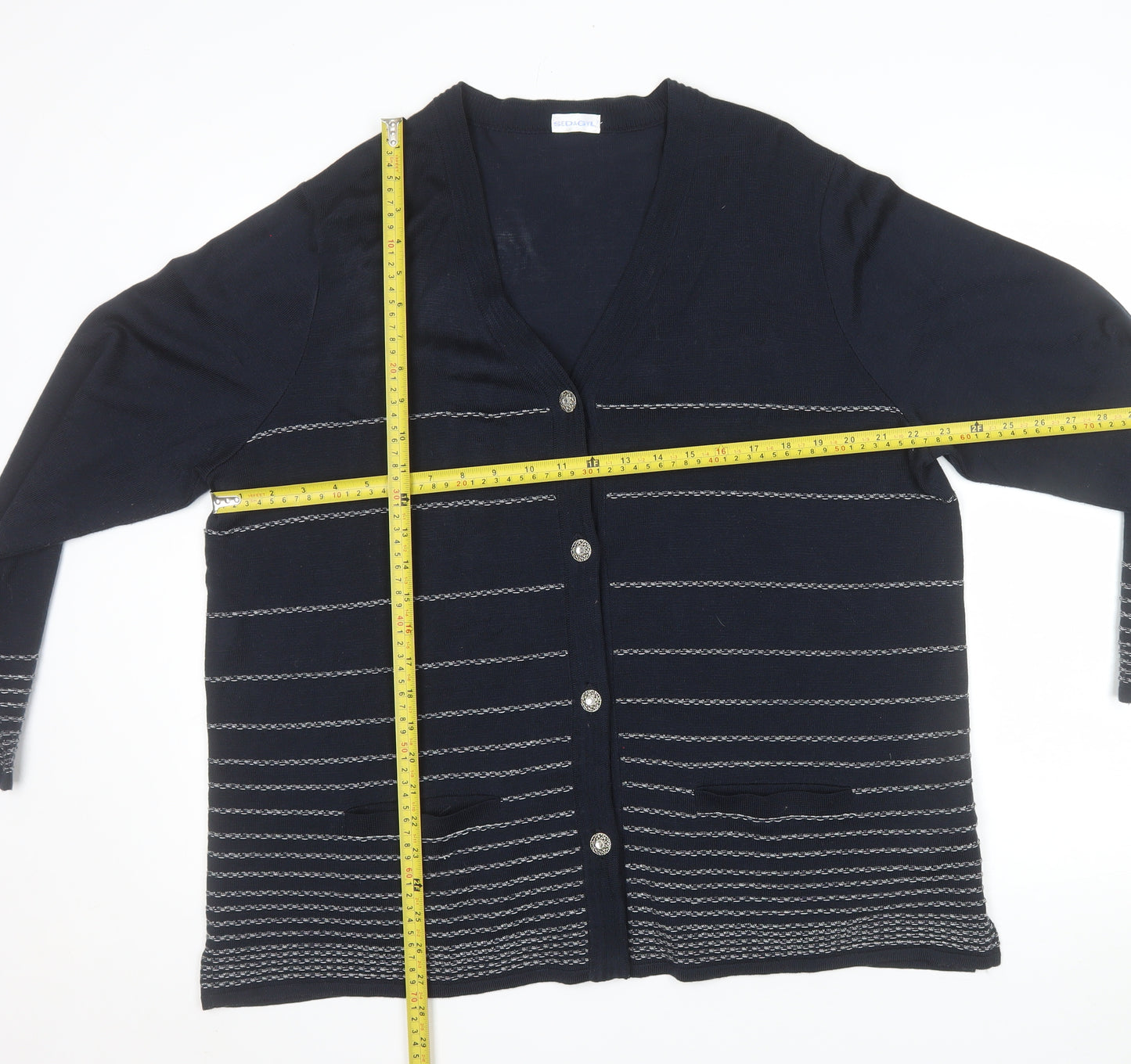 Sedagyl Women's Navy Cardigan XL Acrylic Knit V-Neck Long Sleeve
