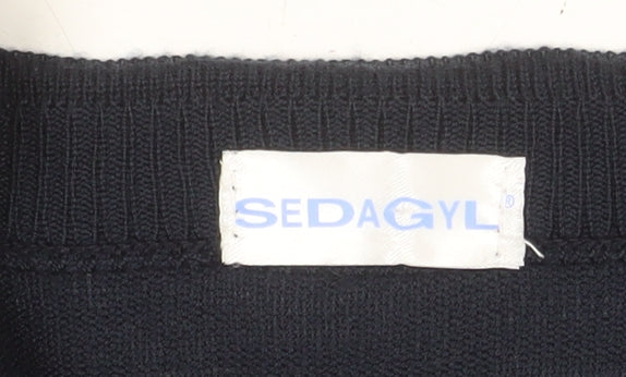 Sedagyl Women's Navy Cardigan XL Acrylic Knit V-Neck Long Sleeve
