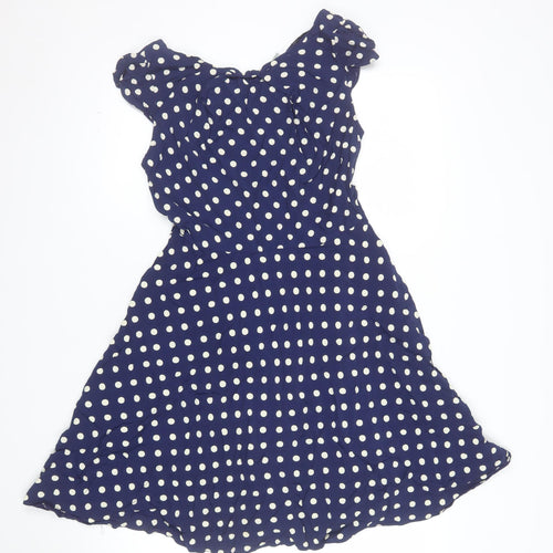Wallis Women’s Blue Polka Dot A-Line Sleeveless Dress Size 10