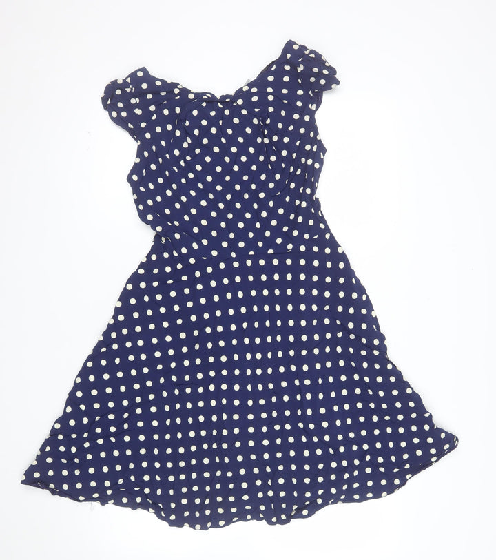 Wallis Women’s Blue Polka Dot A-Line Sleeveless Dress Size 10