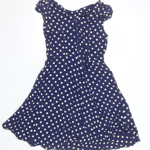 Wallis Women’s Blue Polka Dot A-Line Sleeveless Dress Size 10