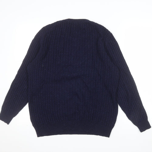 Rowland's Knitwear Men's Blue Wool Cable-Knit Jumper Medium