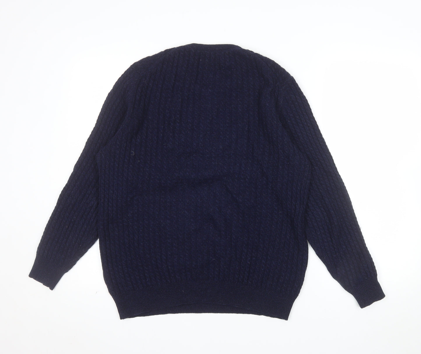Rowland's Knitwear Men's Blue Wool Cable-Knit Jumper Medium
