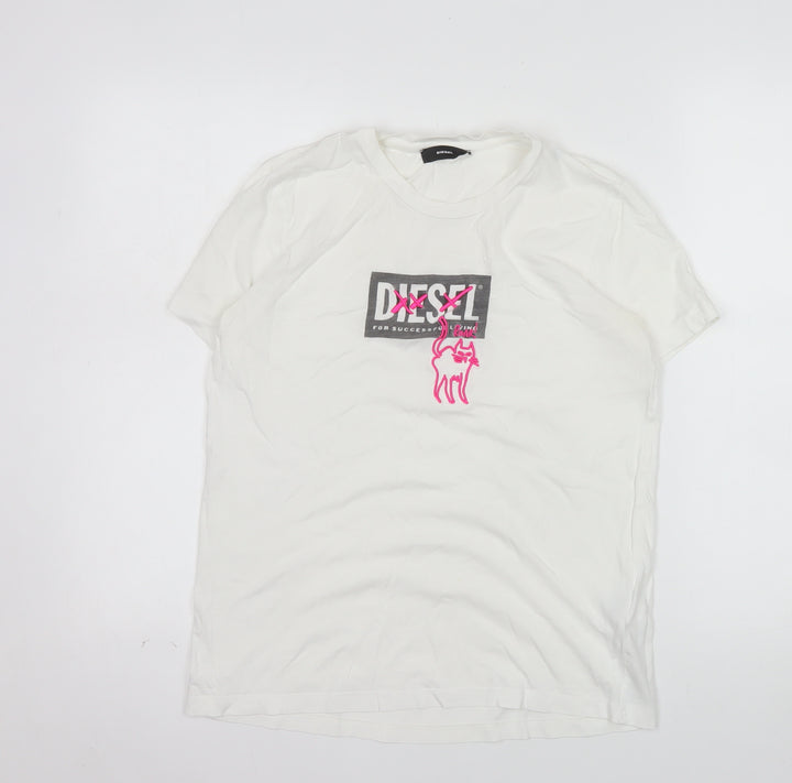 Diesel Womens White Cotton Logo Embroidered T-Shirt M
