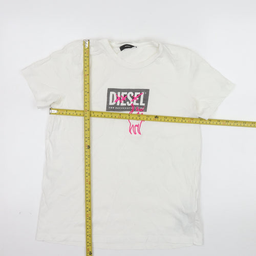 Diesel Womens White Cotton Logo Embroidered T-Shirt M