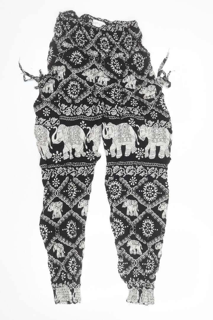 Apricot Womens Black Elephant Print Harem Trousers Size 8
