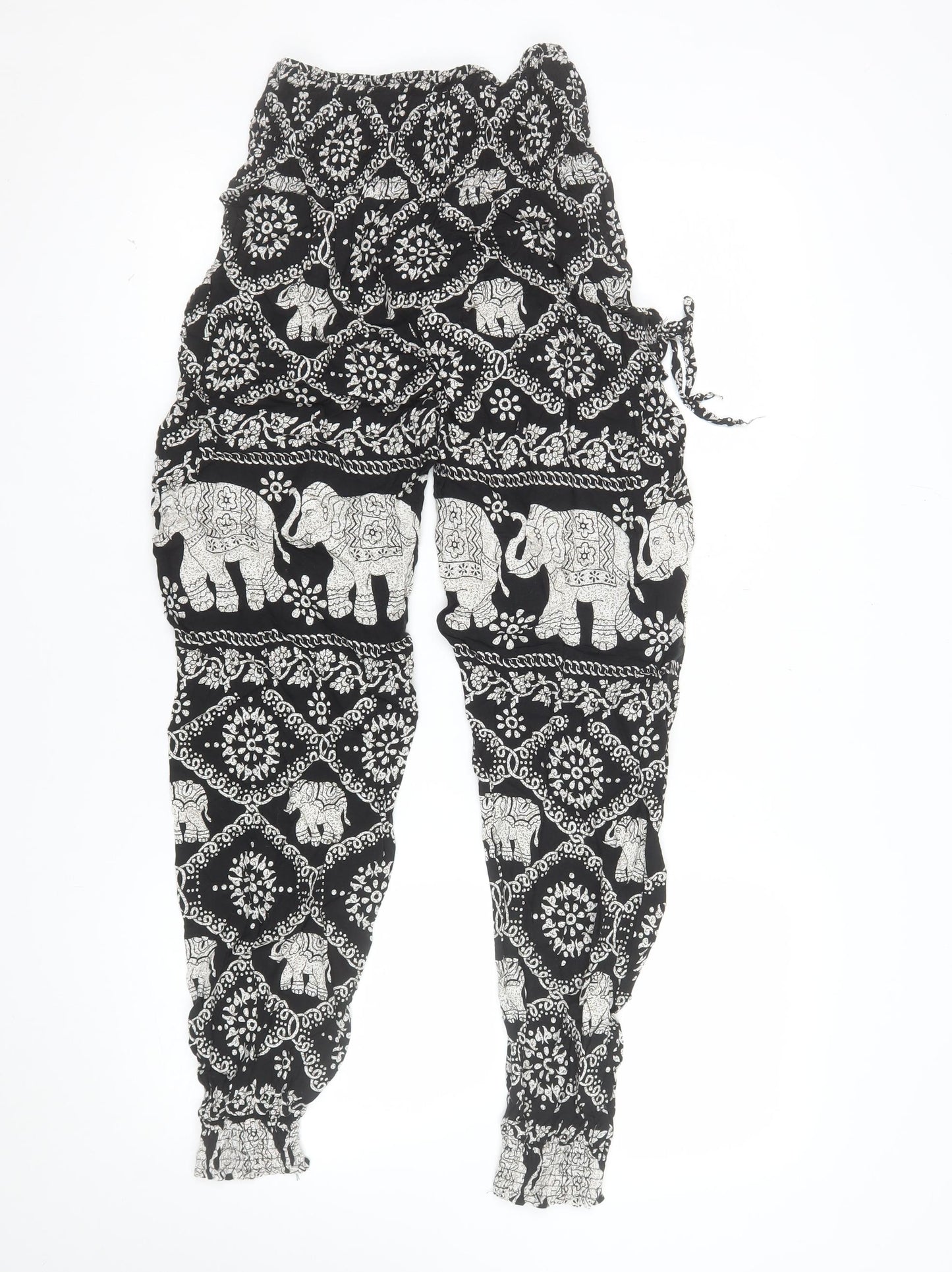 Apricot Womens Black Elephant Print Harem Trousers Size 8
