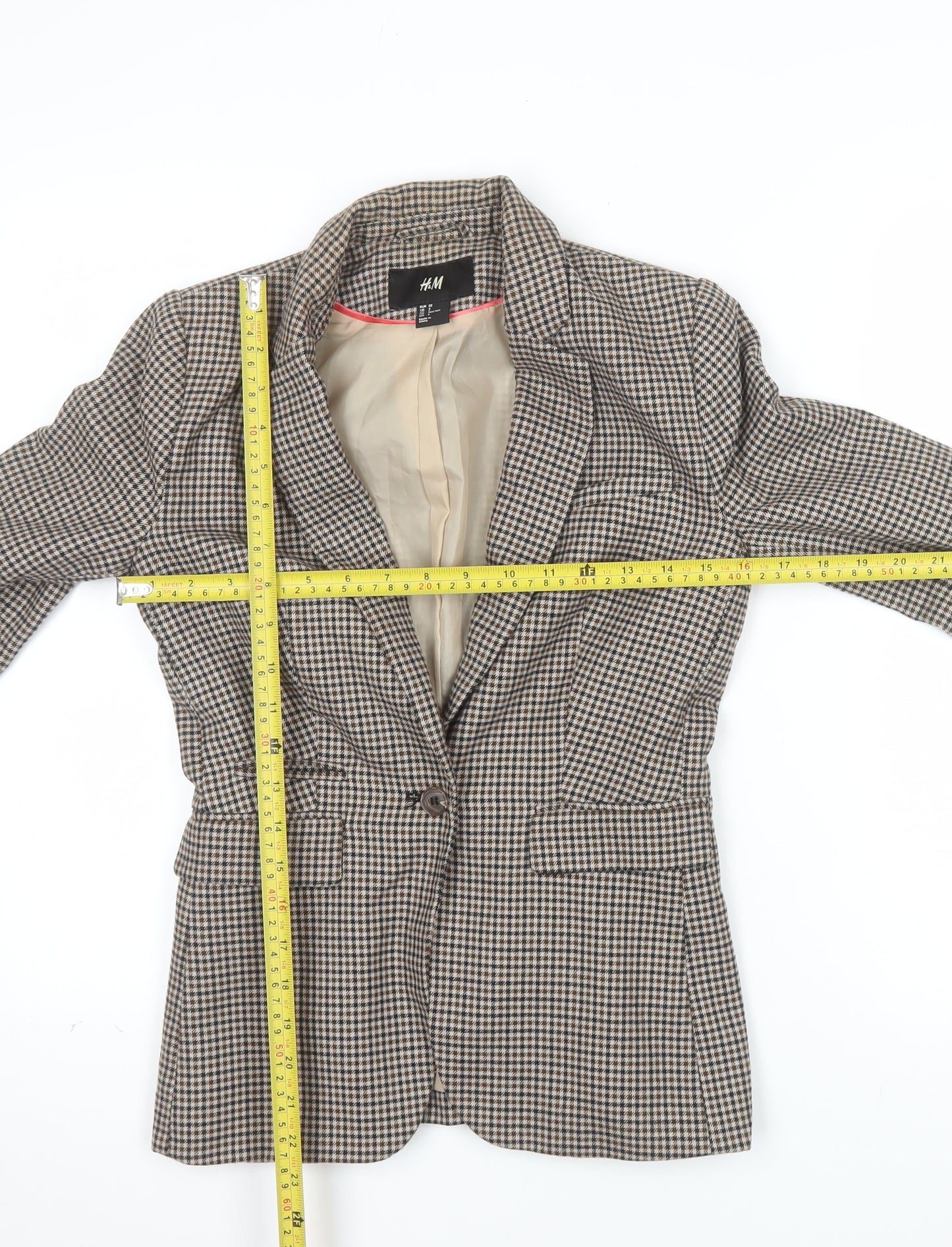 H&M Women's Brown Houndstooth Slim Fit Blazer Size 4