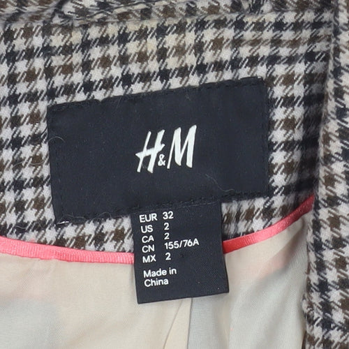 H&M Women's Brown Houndstooth Slim Fit Blazer Size 4