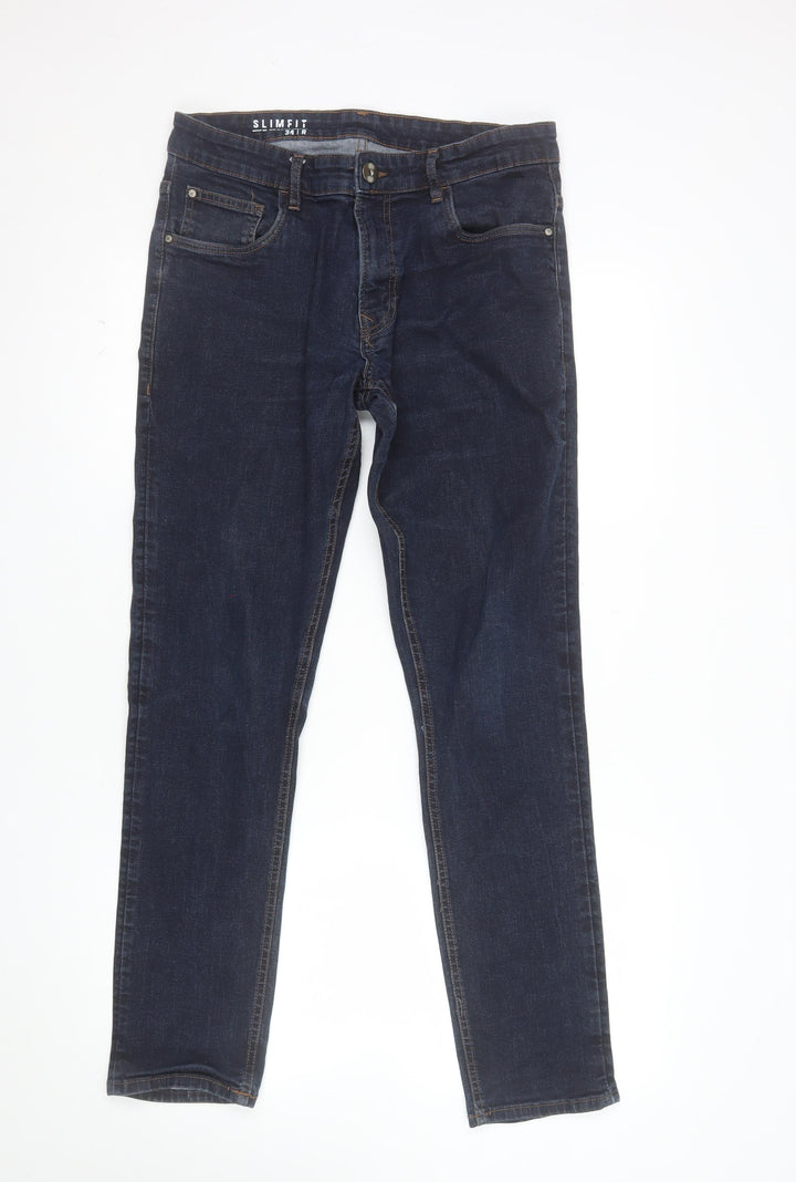 George Men's Blue Slim Fit Denim Jeans 34W 32L Straight Leg