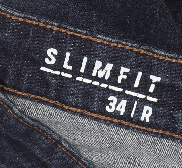 George Men's Blue Slim Fit Denim Jeans 34W 32L Straight Leg