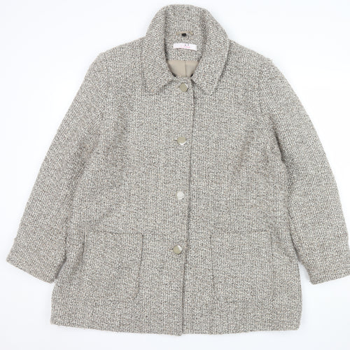 Julipa Women's Beige Tweed Mid-Length Overcoat Size 18 Lined Button