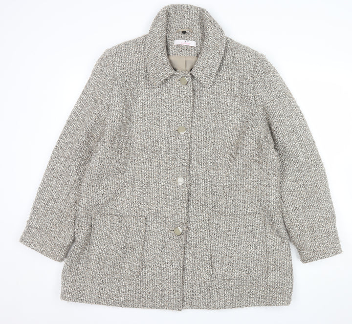 Julipa Women's Beige Tweed Mid-Length Overcoat Size 18 Lined Button