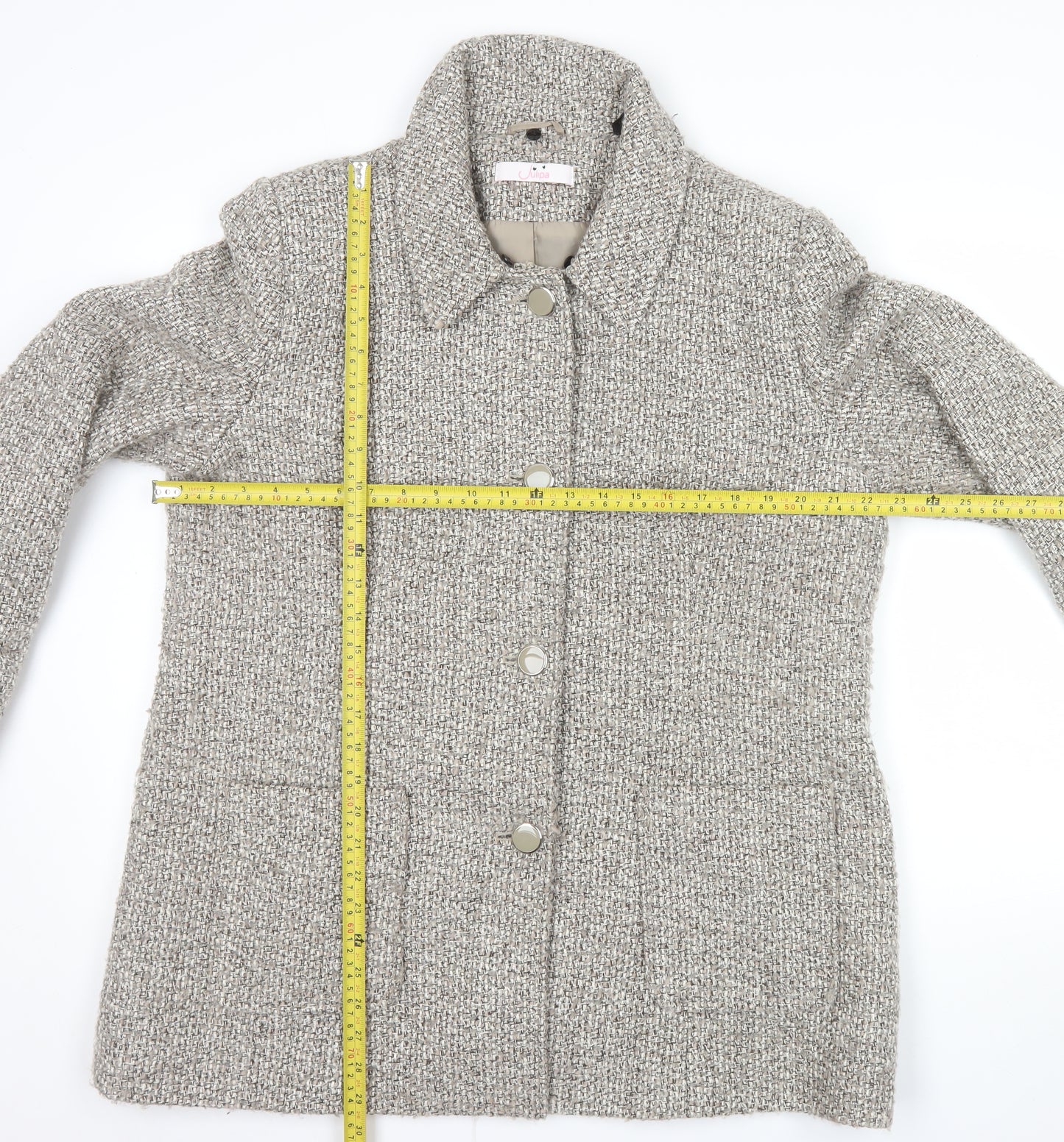 Julipa Women's Beige Tweed Mid-Length Overcoat Size 18 Lined Button
