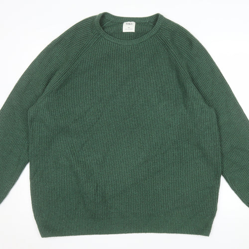 Marks and Spencer Men's Green 3XL Chunky Knit Wool Pullover Jumper