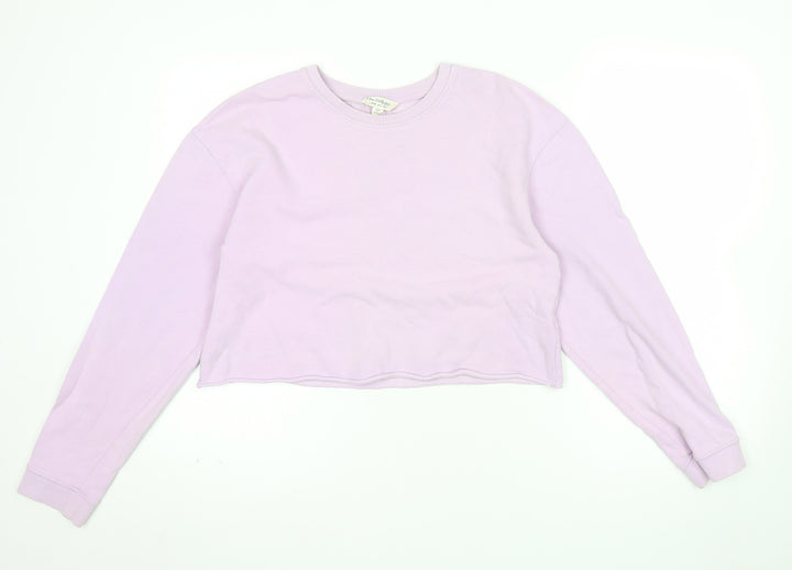 Miss Selfridge Women Lilac Crop Pullover Sweatshirt UK 8 Cotton