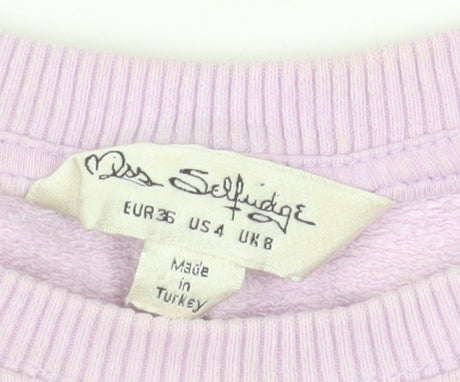 Miss Selfridge Women Lilac Crop Pullover Sweatshirt UK 8 Cotton