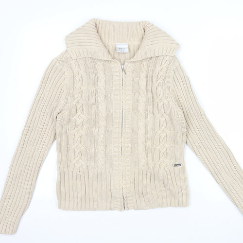 Next Women Beige Cable-Knit Full Zip Cotton Cardigan UK 12