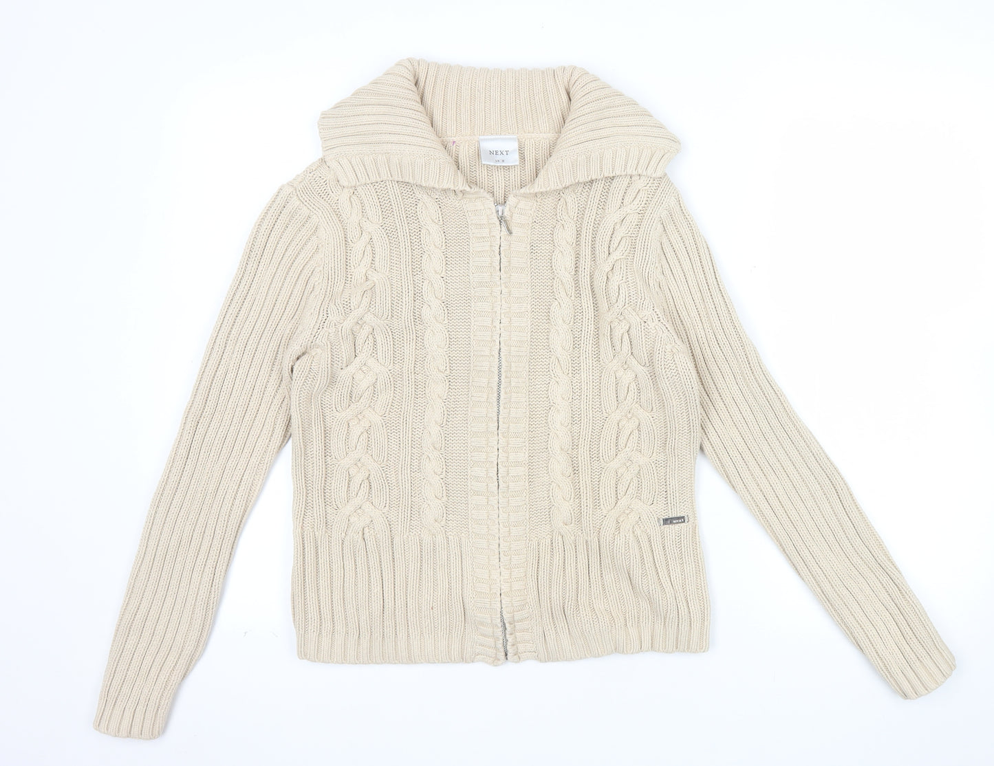 Next Women Beige Cable-Knit Full Zip Cotton Cardigan UK 12