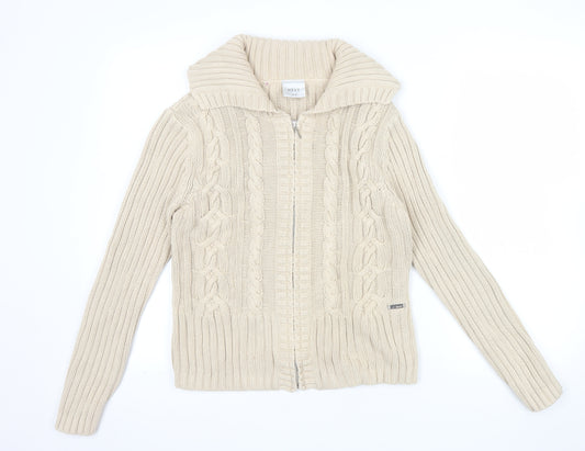 Next Women Beige Cable-Knit Full Zip Cotton Cardigan UK 12