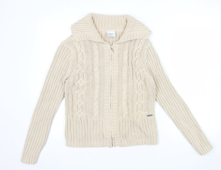 Next Women Beige Cable-Knit Full Zip Cotton Cardigan UK 12