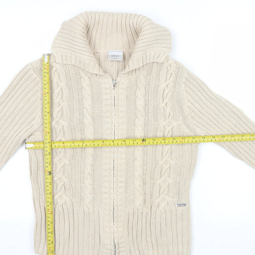 Next Women Beige Cable-Knit Full Zip Cotton Cardigan UK 12