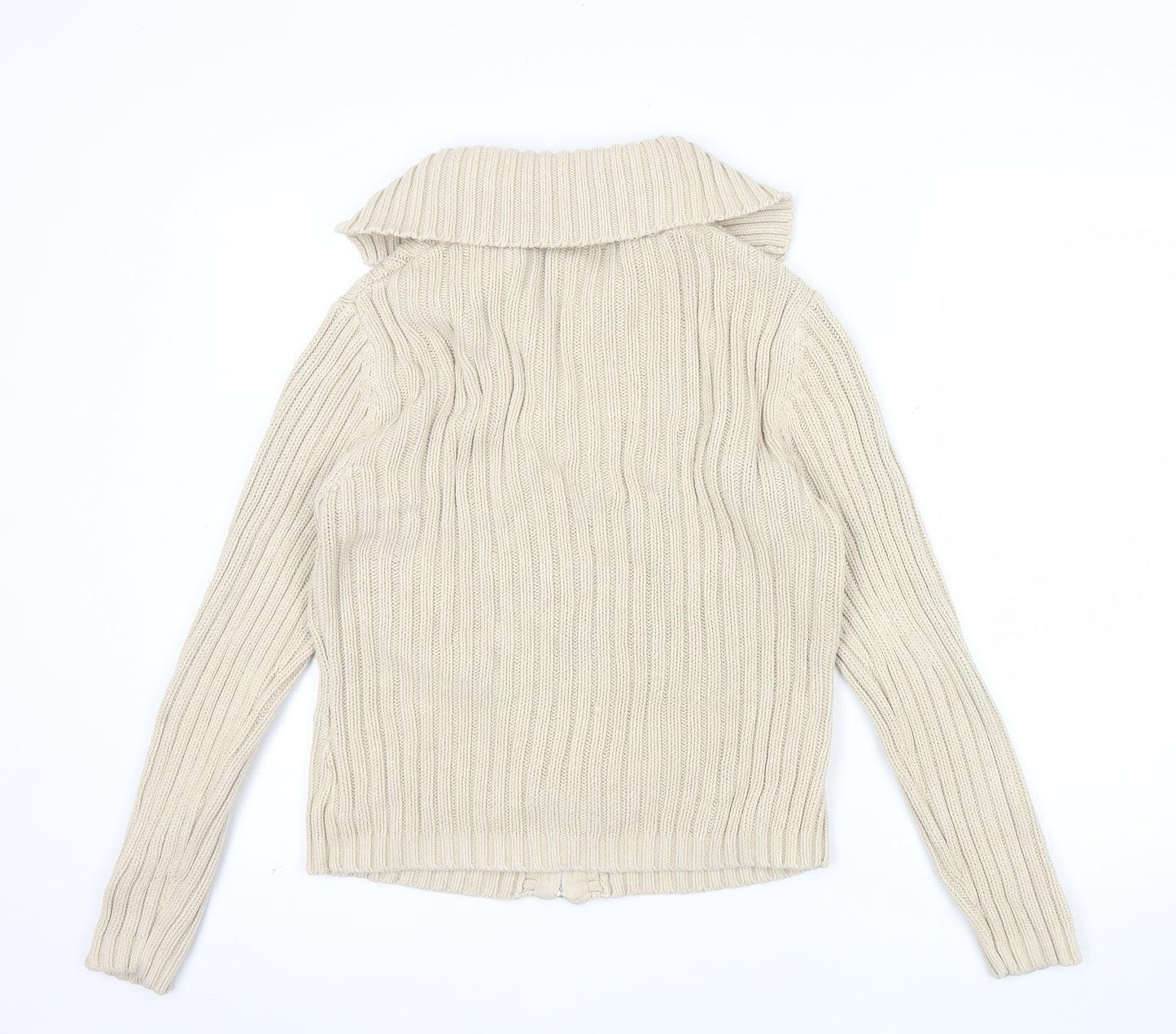 Next Women Beige Cable-Knit Full Zip Cotton Cardigan UK 12