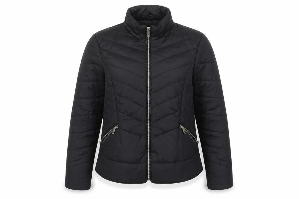 Front view of Brave Soul Women's Black Quilted Puffer Jacket, size 16, XL