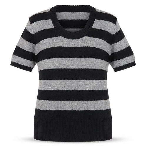 Topshop Women Black Grey Striped Knit Short Sleeve Pullover Jumper Size 12