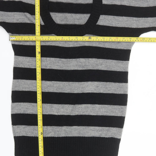 Topshop Women Black Grey Striped Knit Short Sleeve Pullover Jumper Size 12