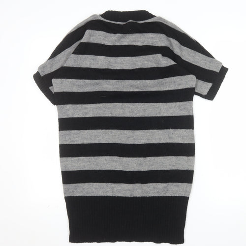 Topshop Women Black Grey Striped Knit Short Sleeve Pullover Jumper Size 12