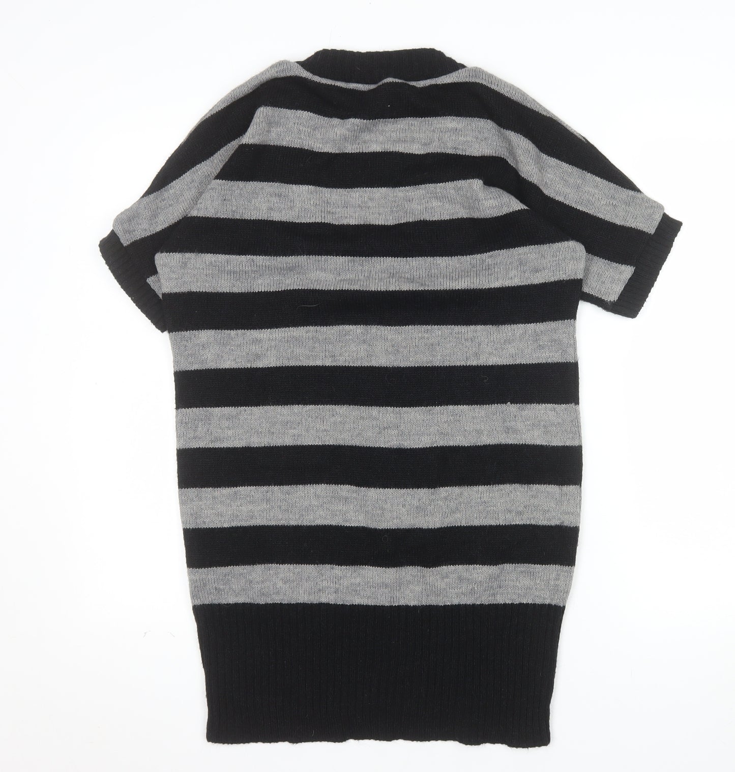 Topshop Women Black Grey Striped Knit Short Sleeve Pullover Jumper Size 12