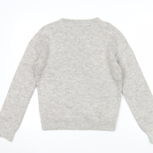 Tu Womens Grey City Print Knit Jumper Size 8 Crew Neck Pullover