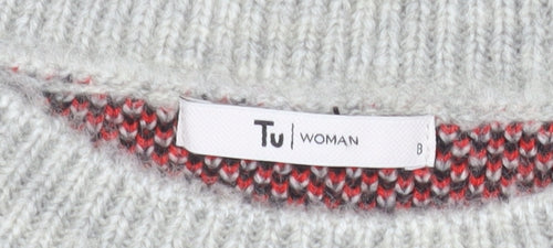 Tu Womens Grey City Print Knit Jumper Size 8 Crew Neck Pullover